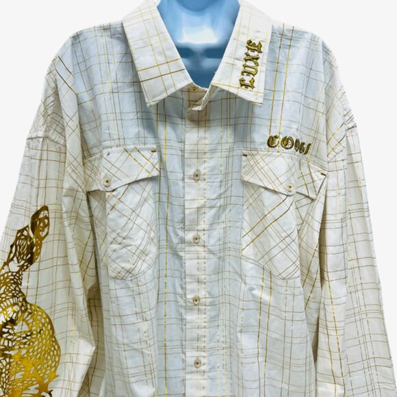 Vgt Y2K Coogi Luxe Dress Shirt Men's 4XL  Dress Button Long Sleeve Ivery Embroid - Picture 1 of 13